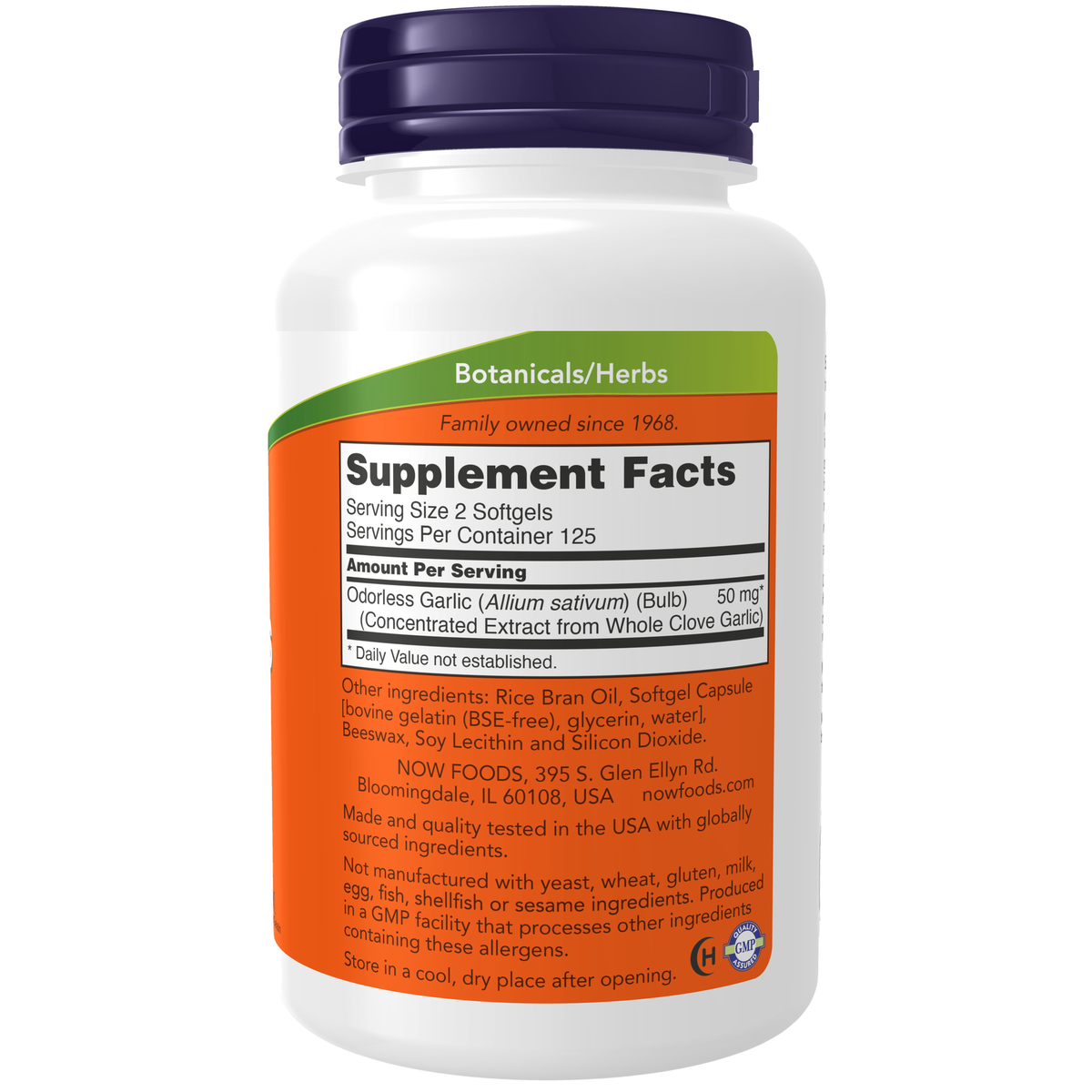 NOW Foods Odorless Garlic - 250 Softgels – Label details / Etykieta producenta