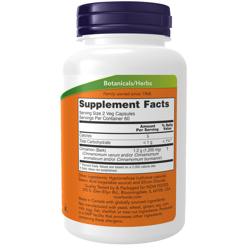 NOW Foods Cinnamon Bark 600 mg - 120 Veg Capsules – Label details / Etykieta producenta