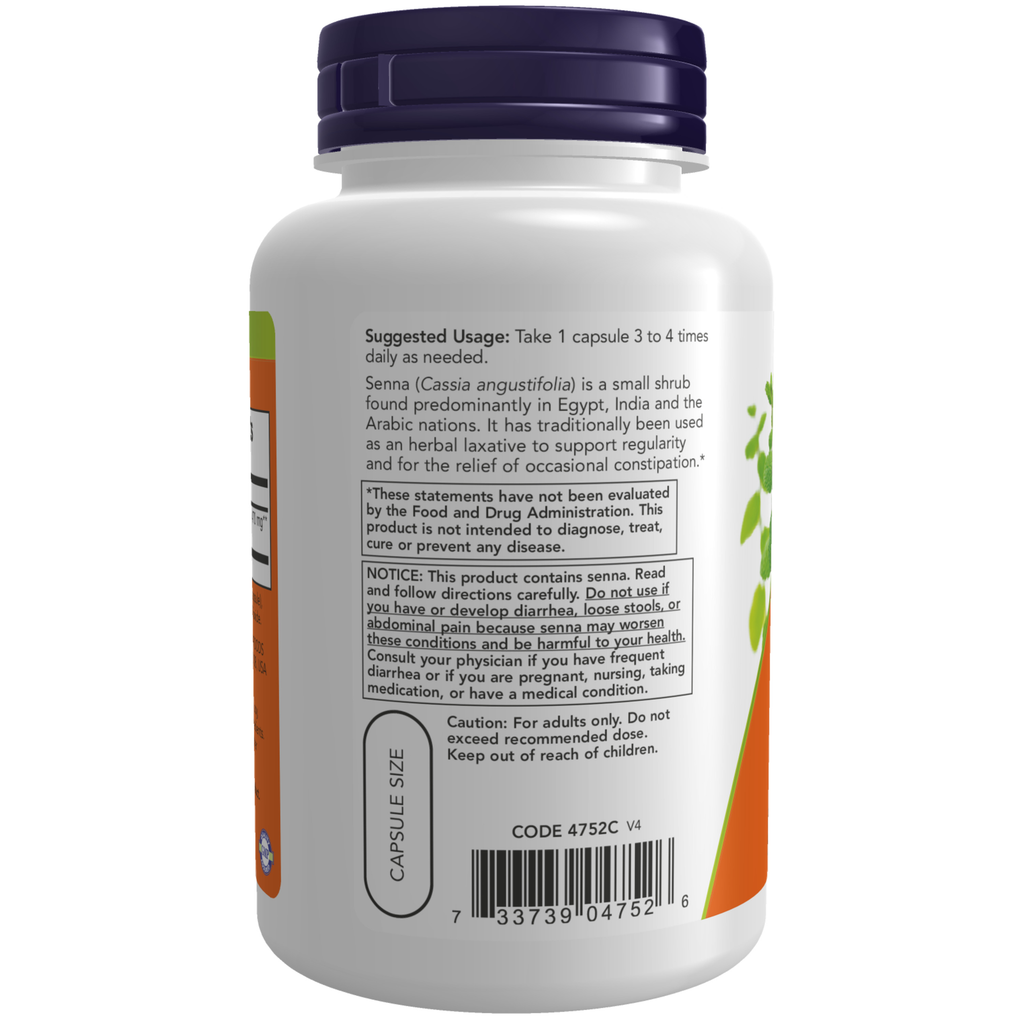 NOW Foods Senna Leaves 470 mg - 100 Veg Capsules – Label details / Etykieta producenta