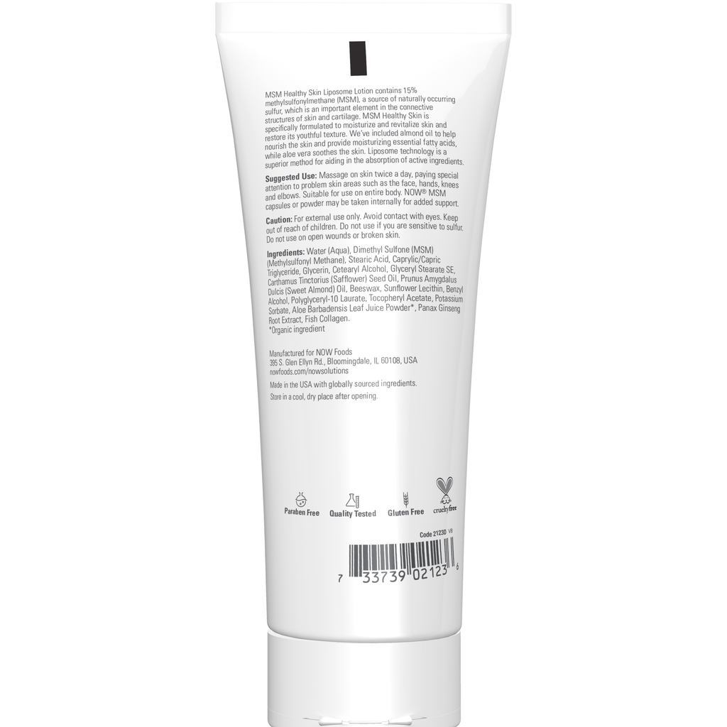 NOW Foods MSM Healthy Skin Liposome Lotion - 8 fl. oz. – Back label / Etykieta producenta