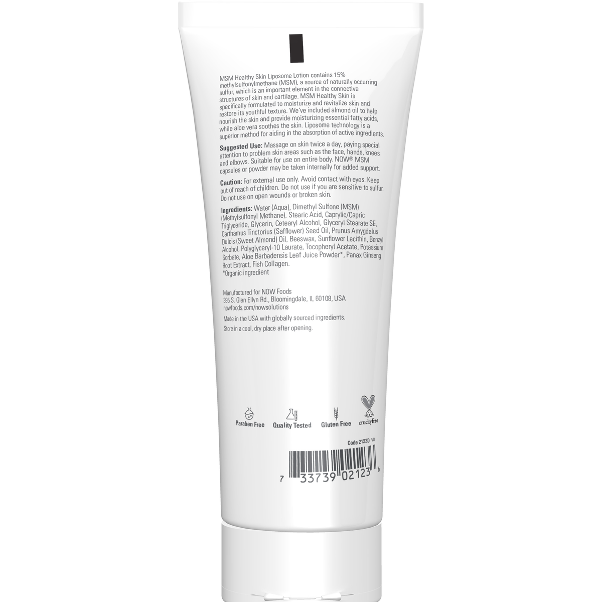 NOW Foods MSM Healthy Skin Liposome Lotion - 8 fl. oz. – Back label / Etykieta producenta