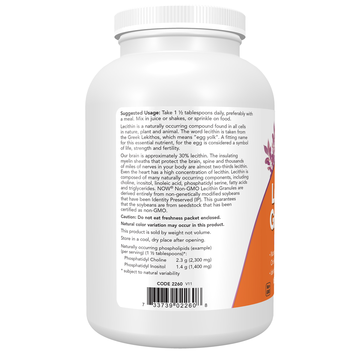 NOW Foods Lecithin Granules - 1 lb. – Left label / Etykieta producenta