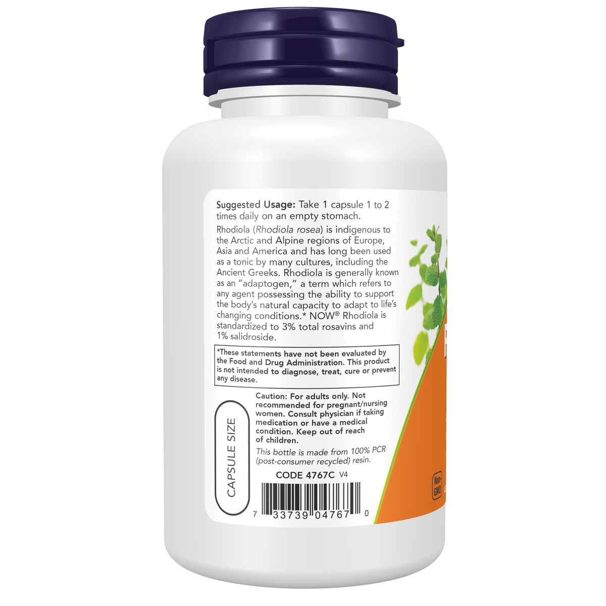 NOW Foods Rhodiola 500 mg - 120 Veg Capsules – Left label / Etykieta producenta
