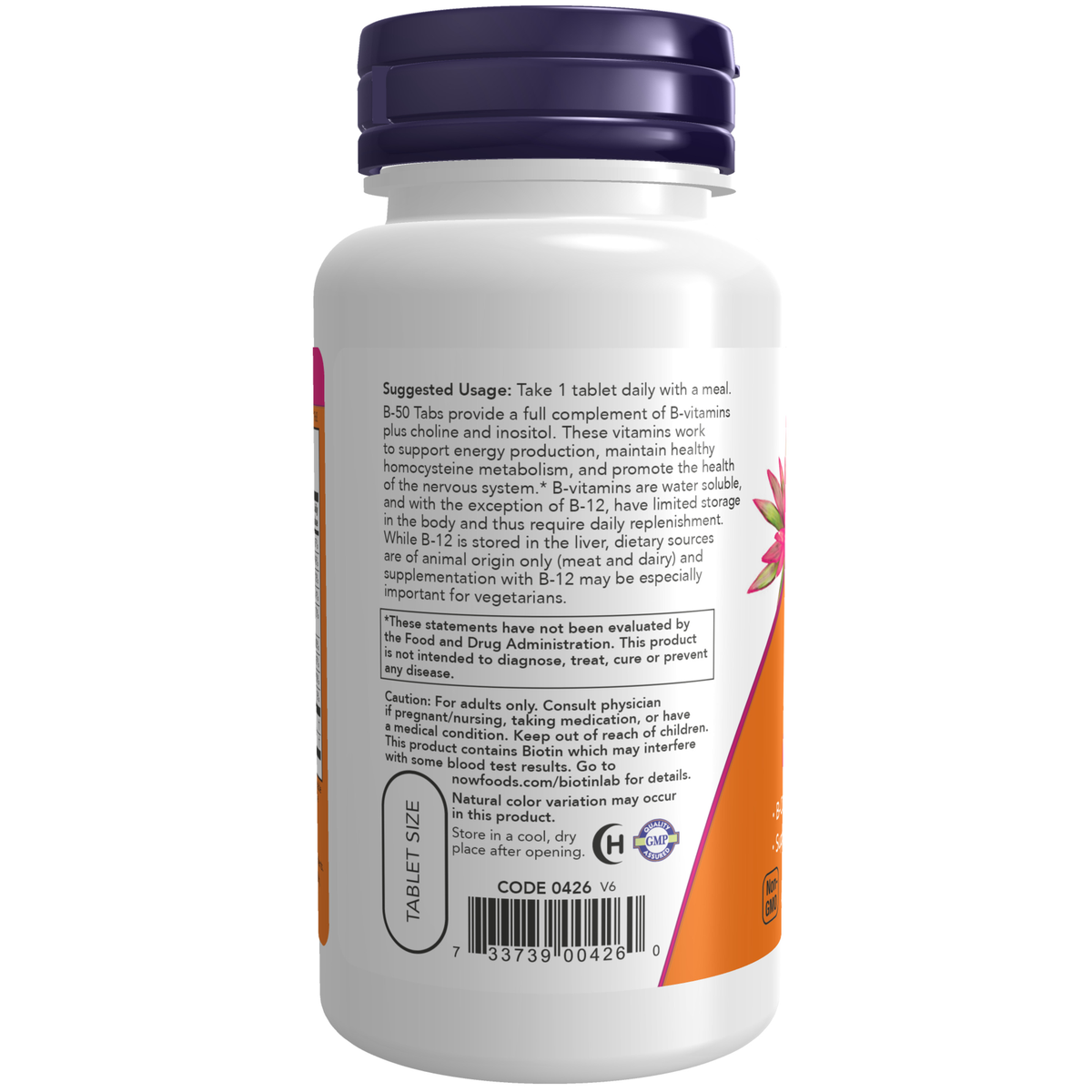 NOW Foods Vitamin B-50 - 100 Tablets – Label details / Etykieta producenta