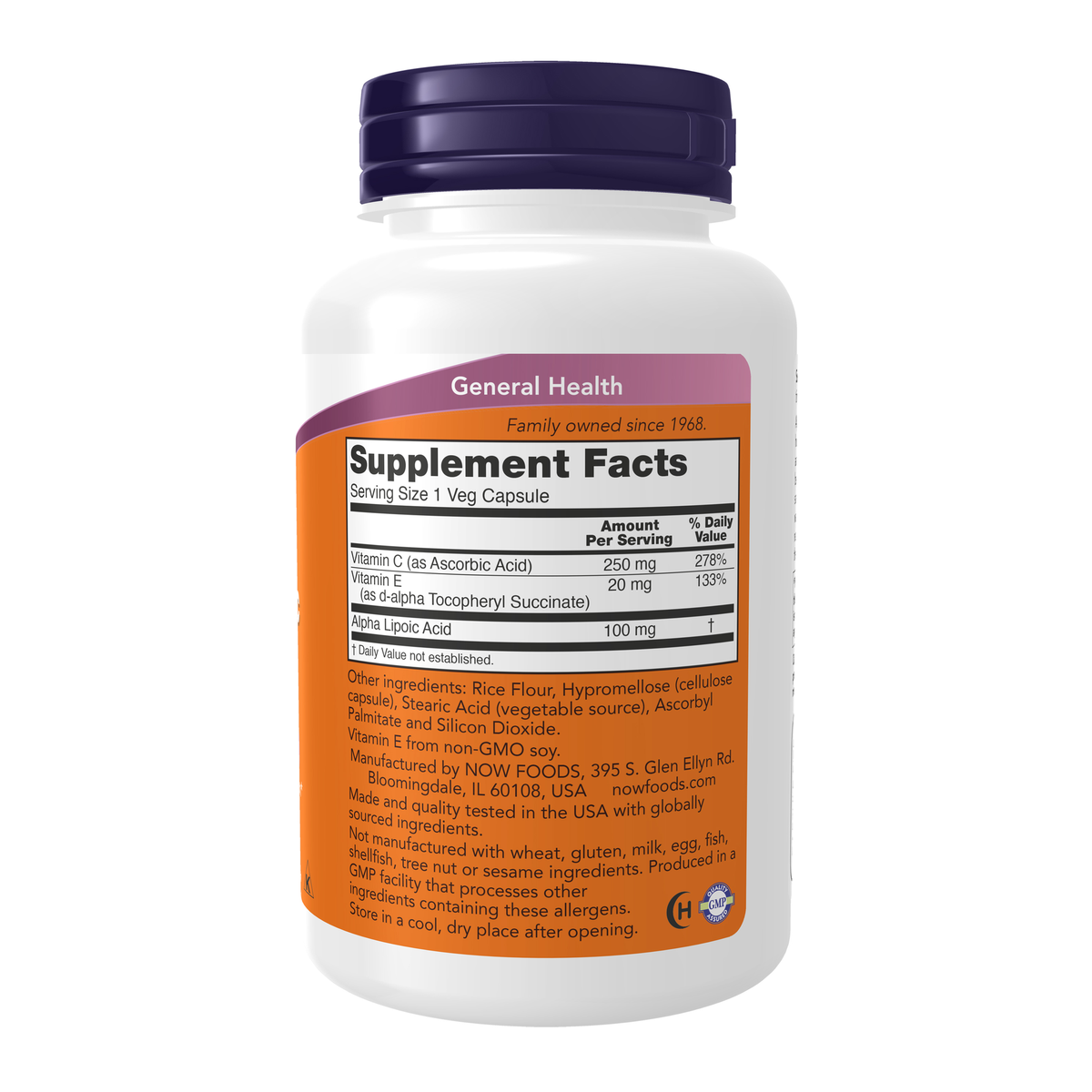 NOW Foods Alpha Lipoic Acid 100 mg - 120 Veg Capsules – Right label / Etykieta producenta
