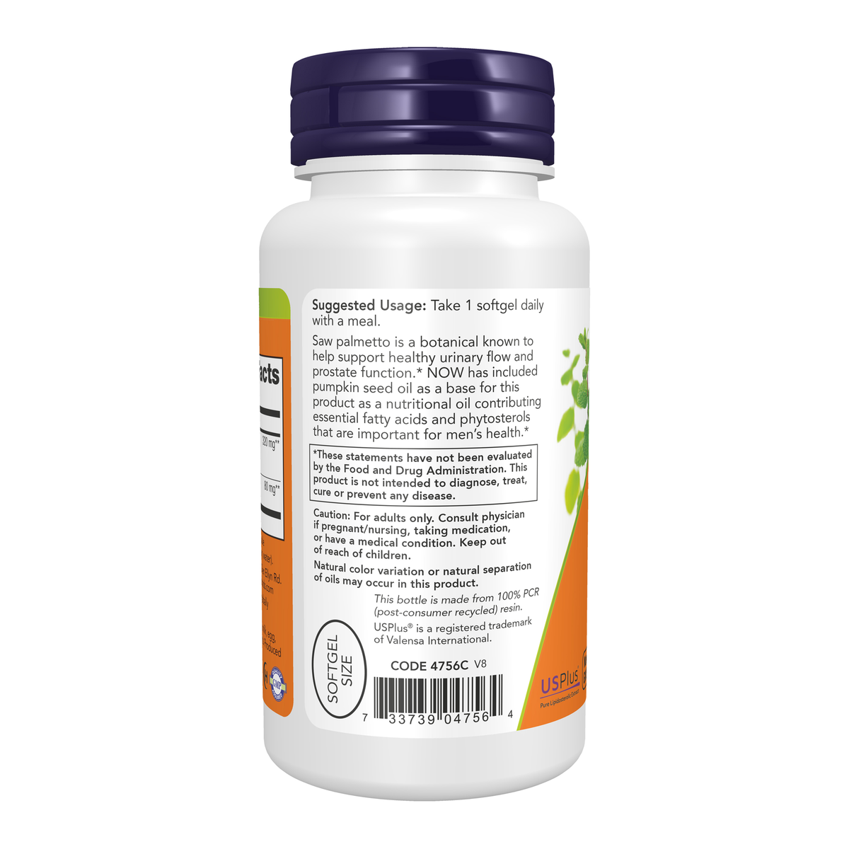NOW Foods Saw Palmetto Extract 320 mg - 90 Veggie Softgels – Left label / Etykieta producenta