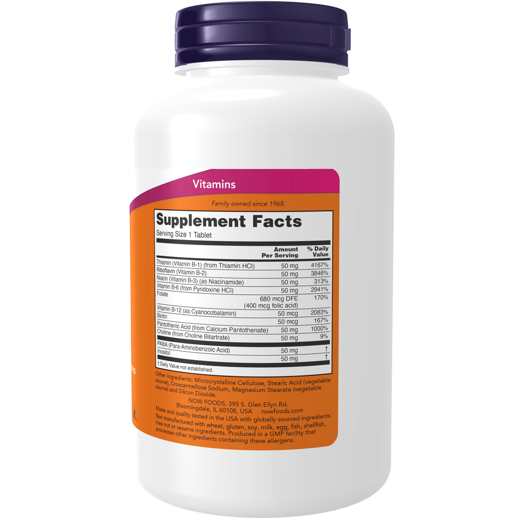 NOW Foods Vitamin B-50 - 250 Tablets – Label details / Etykieta producenta