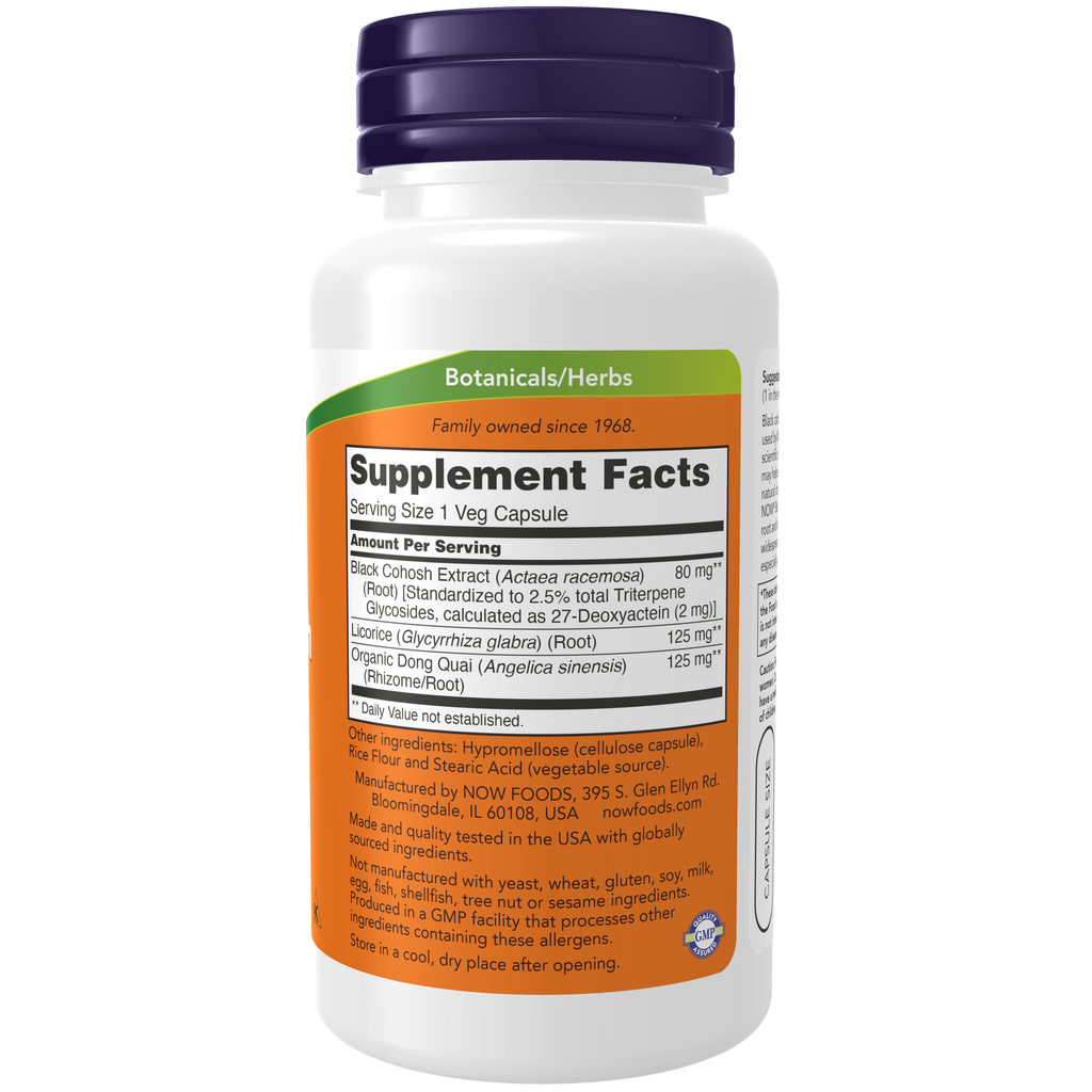 NOW Foods Black Cohosh Root 80 mg - 90 Veg Capsules – Label details / Etykieta producenta