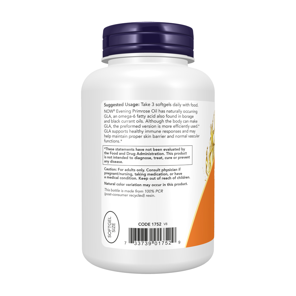 NOW Foods Evening Primrose Oil 500 mg - 250 Softgels – Left label / Etykieta producenta