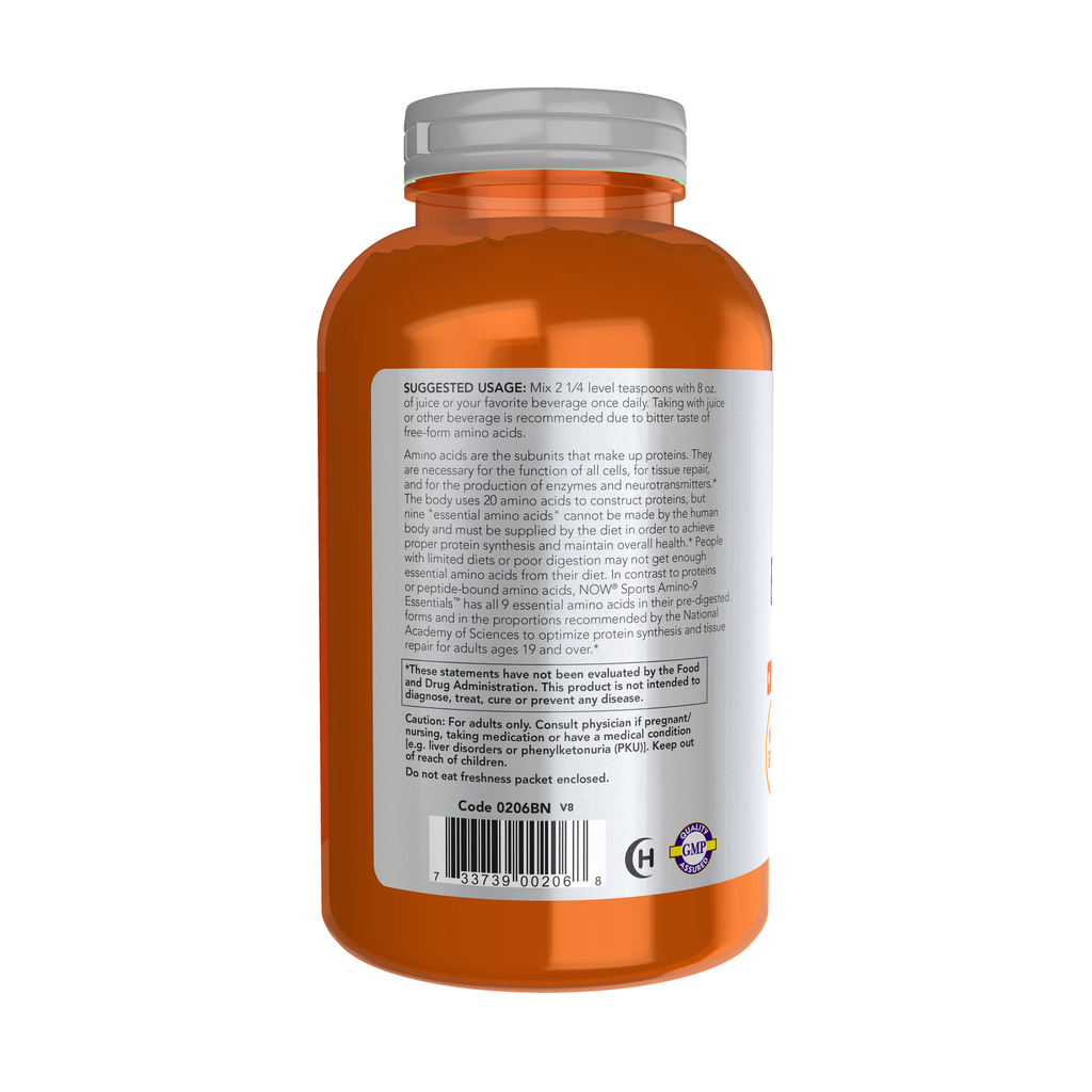 NOW Foods Amino-9 Essentials™ Powder - 330 g – Left label / Etykieta producenta