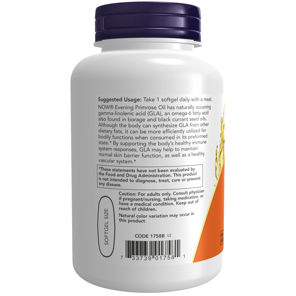 NOW Foods Evening Primrose Oil 1000 mg Vegan Formula - 90 Veggie Softgels – Label details / Etykieta producenta