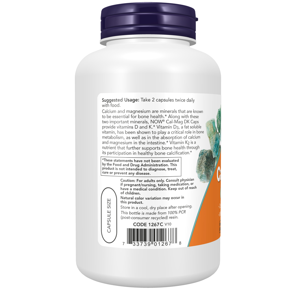 NOW Foods Cal-Mag DK - 180 Capsules – left label / Etykieta producenta