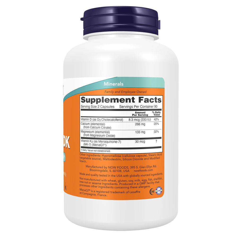 NOW Foods Cal-Mag DK - 180 Capsules – right label / Etykieta producenta