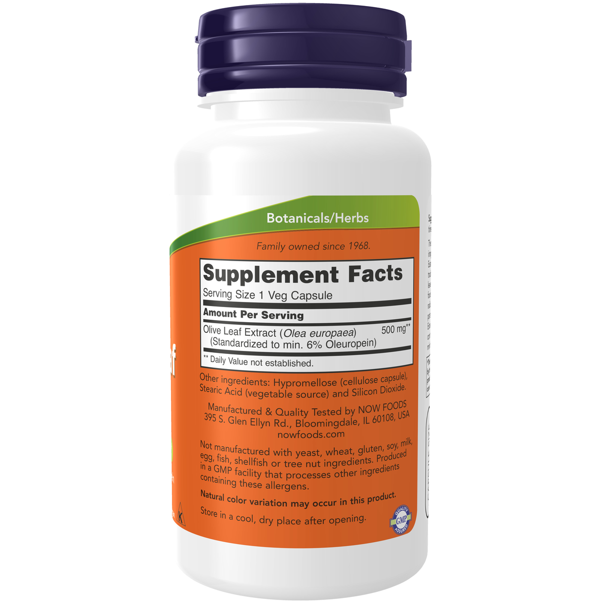 NOW Foods Olive Leaf Extract 500 mg - 60 Veg Capsules – Label details / Etykieta producenta