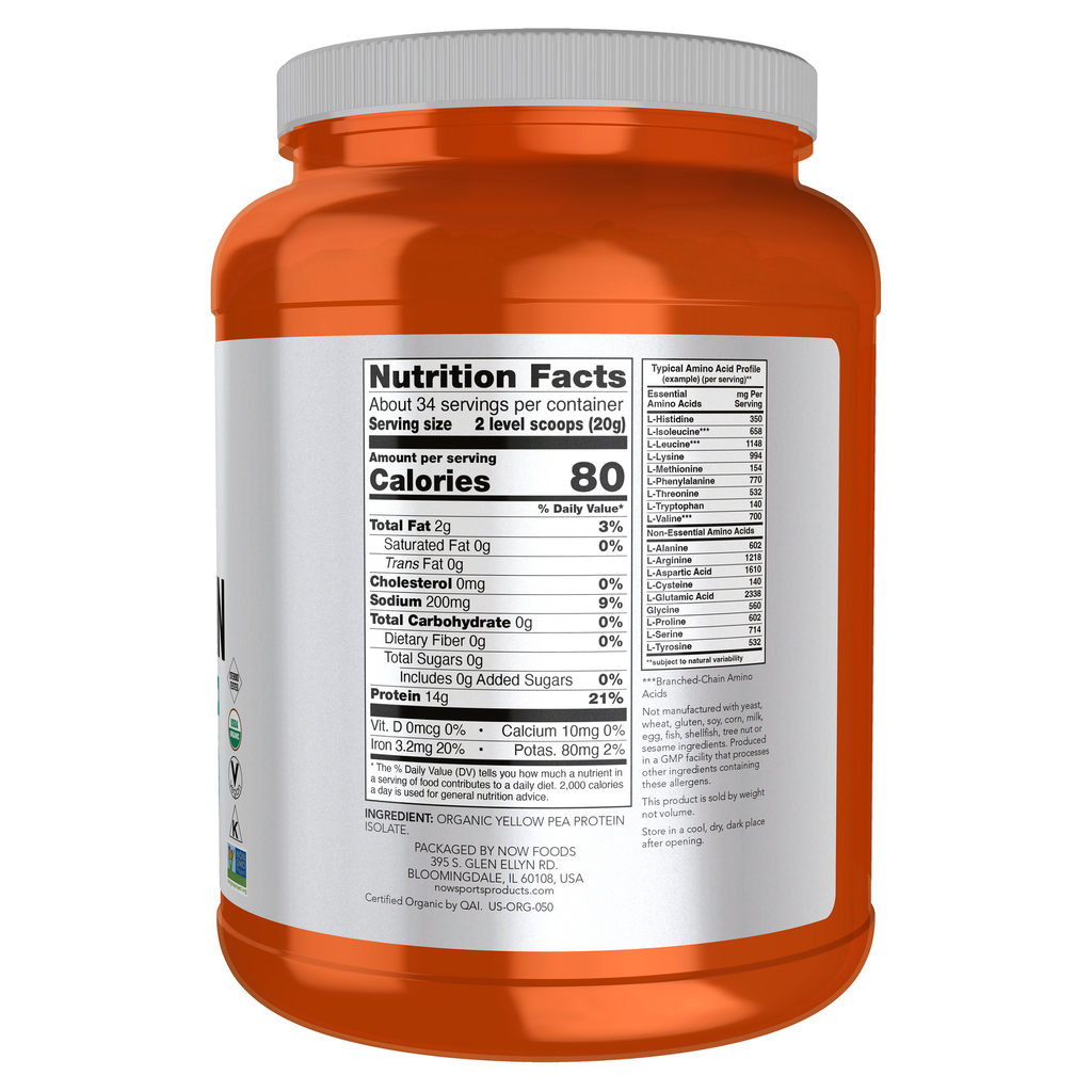 NOW Foods Pea Protein, Organic Powder - 1.5 lbs. – Right label / Etykieta producenta