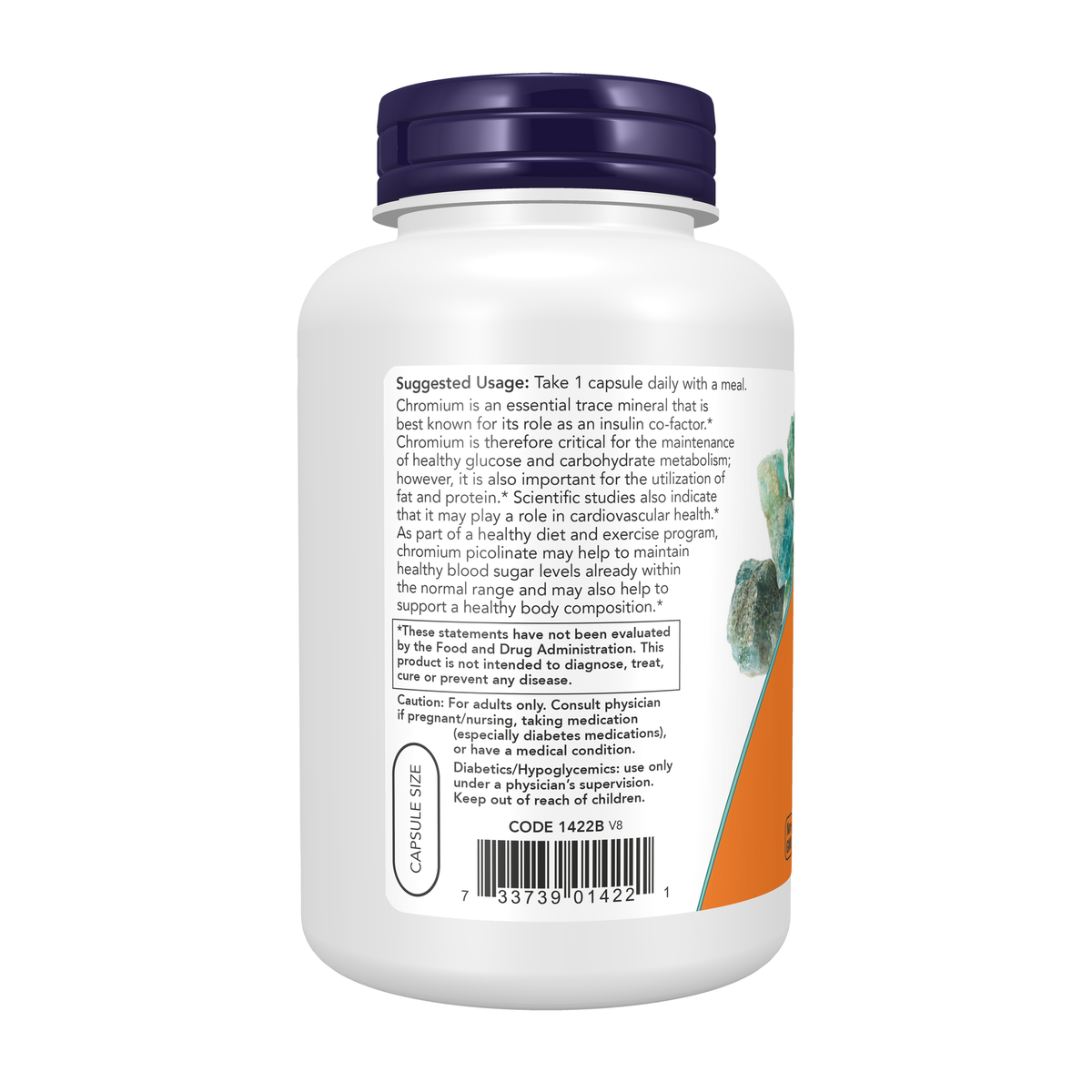 NOW Foods Chromium Picolinate 200 mcg - 250 Veg Capsules – left label / Etykieta producenta