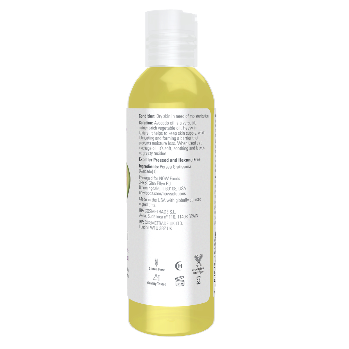 NOW Foods Avocado Oil - 4 fl. oz. – Right label / Etykieta producenta