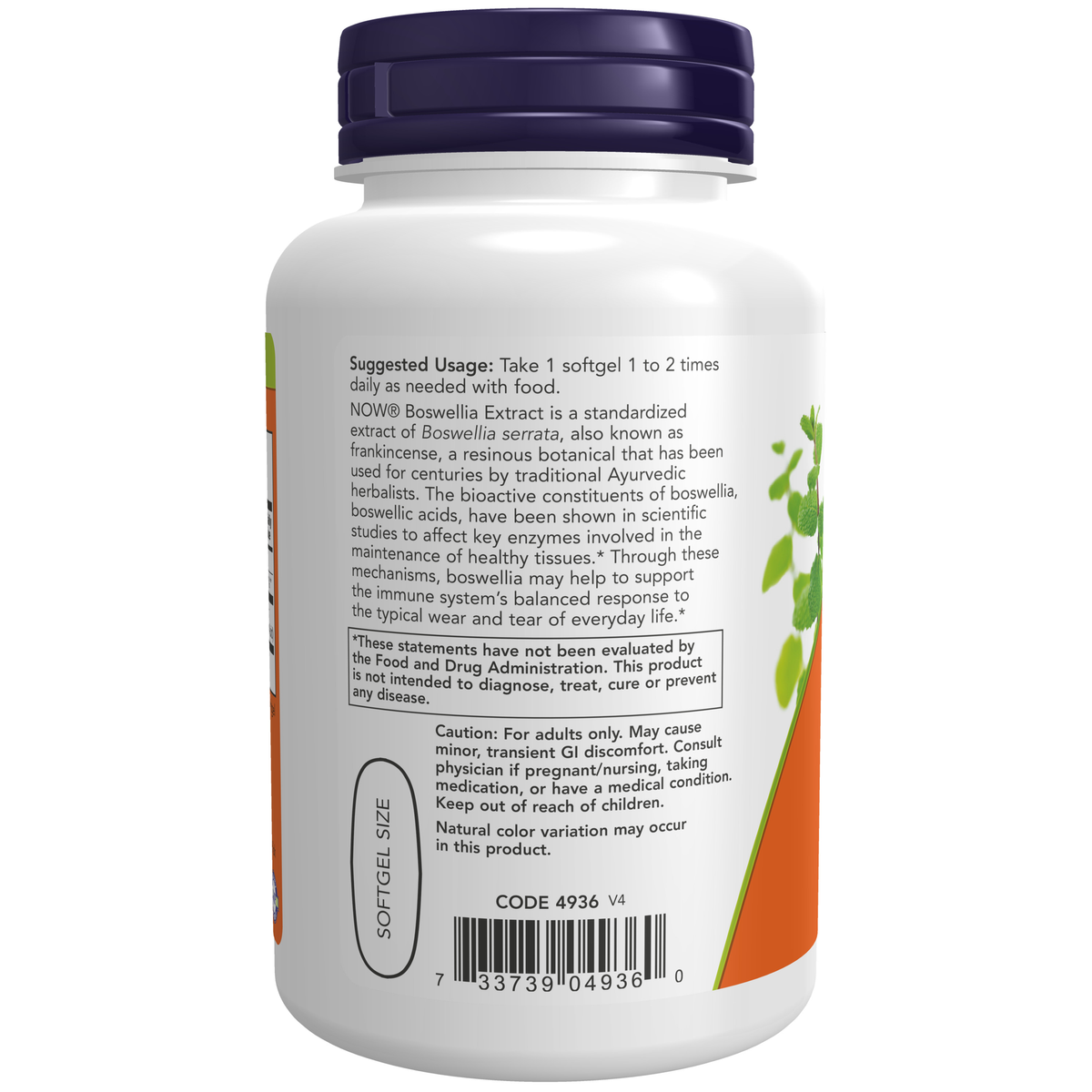 NOW Foods Boswellia Extract 500 mg - 90 Softgels – Label details / Etykieta producenta