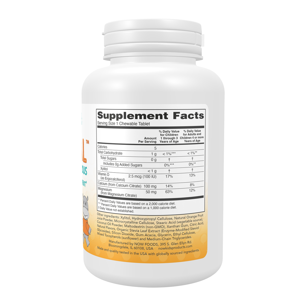 NOW Foods Kid Cal™ - 100 Chewables – Right label / Etykieta producenta
