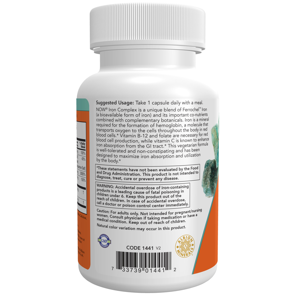 NOW Foods Iron Complex Caps - 100 Veg Capsules – Label details / Etykieta producenta