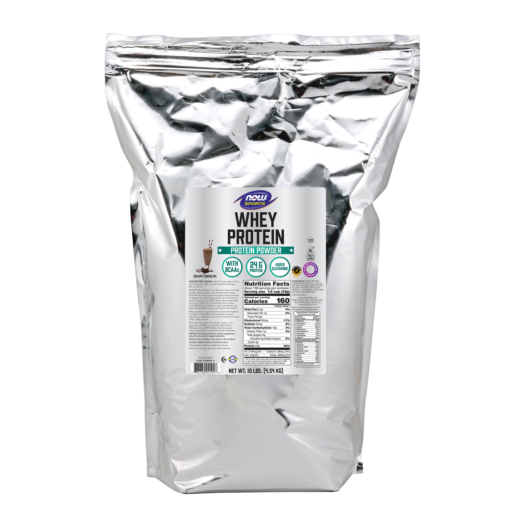 NOW Foods Whey Protein, Creamy Chocolate Powder - 10 lbs. / białko serwatkowe, kremowa czekolada proszek - 10 lb