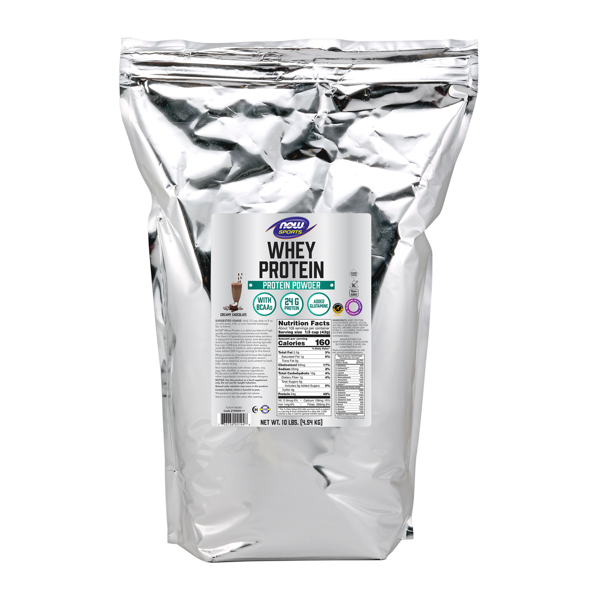 NOW Foods Whey Protein, Creamy Chocolate Powder - 10 lbs. / białko serwatkowe, kremowa czekolada proszek - 10 lb