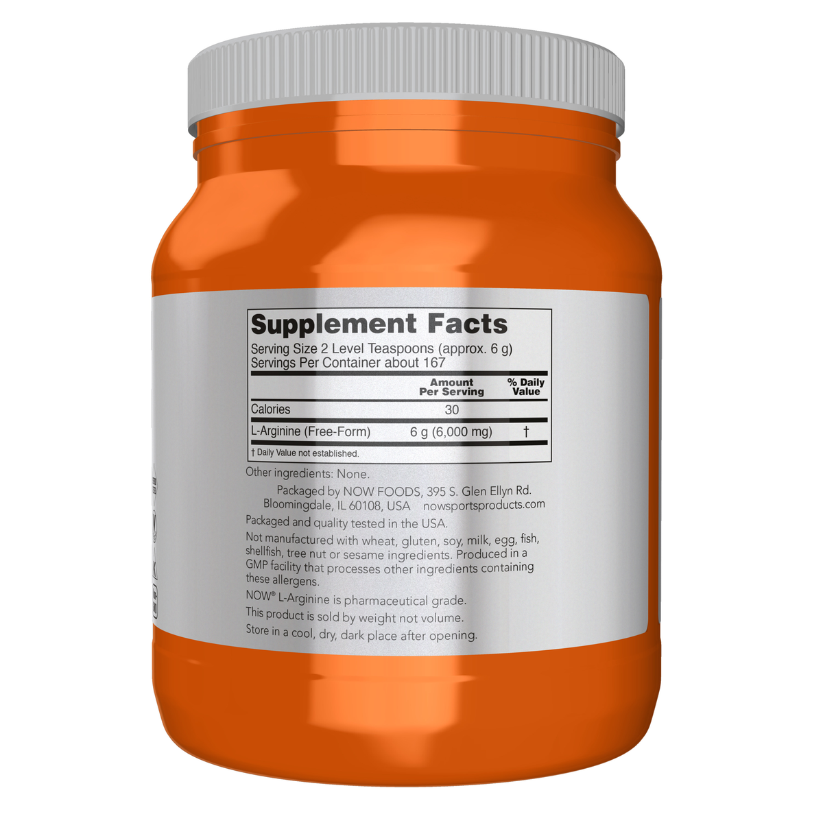 NOW Foods L-Arginine Powder - 2.2 lbs. – Right label / Etykieta producenta