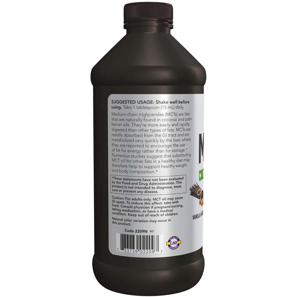 NOW Foods MCT Oil, Vanilla Hazelnut – Label details / Etykieta producenta