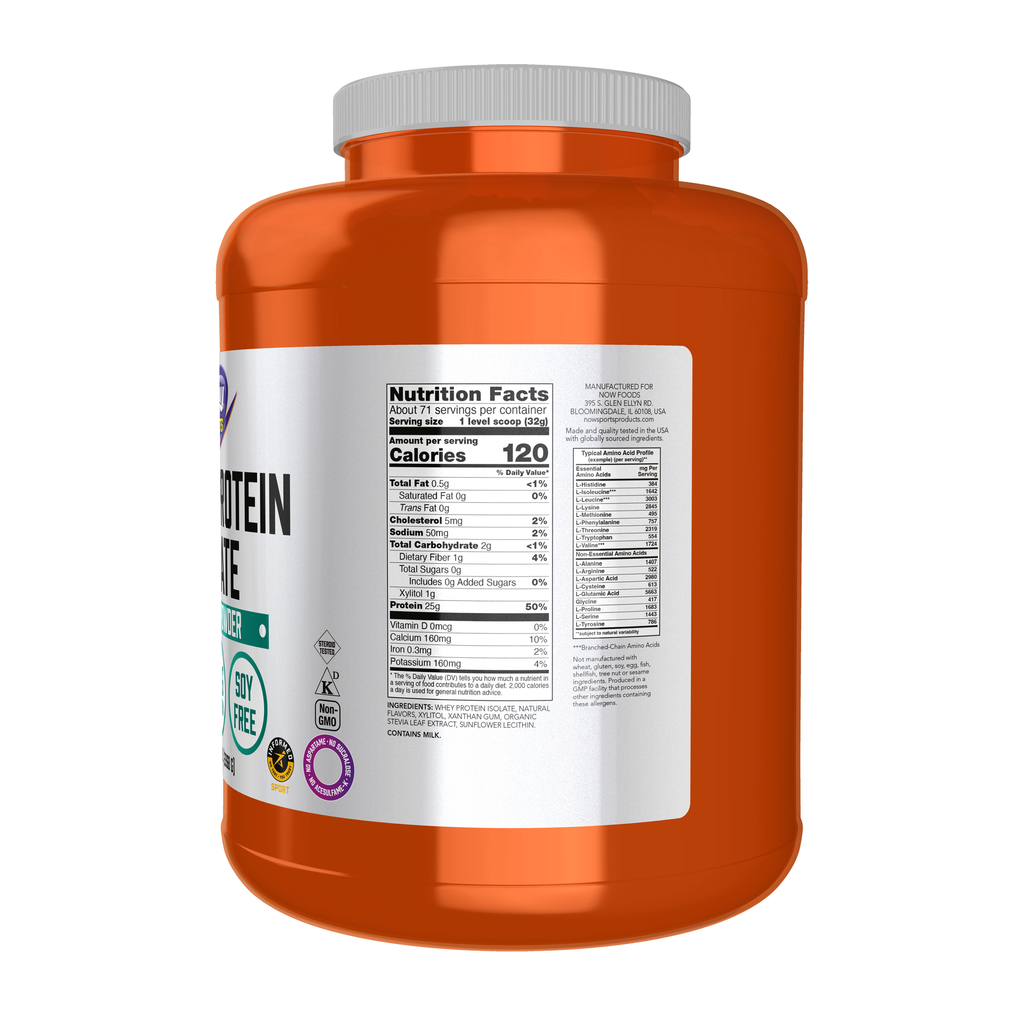 NOW Foods Whey Protein Isolate, Creamy Vanilla Powder - 5 lbs. – Right label / Etykieta producenta