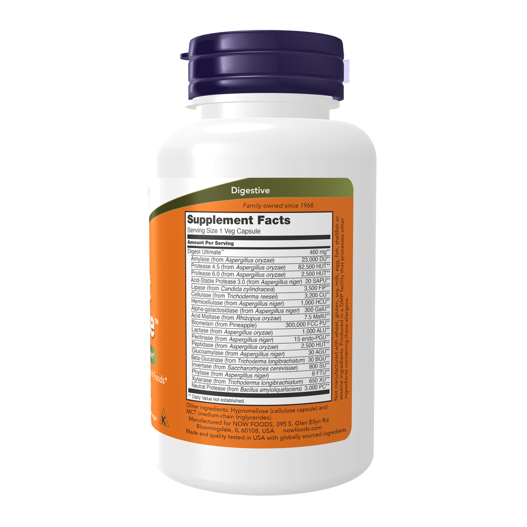 NOW Foods Digest Ultimate™ - 120 Veg Capsules – Right label / Etykieta producenta