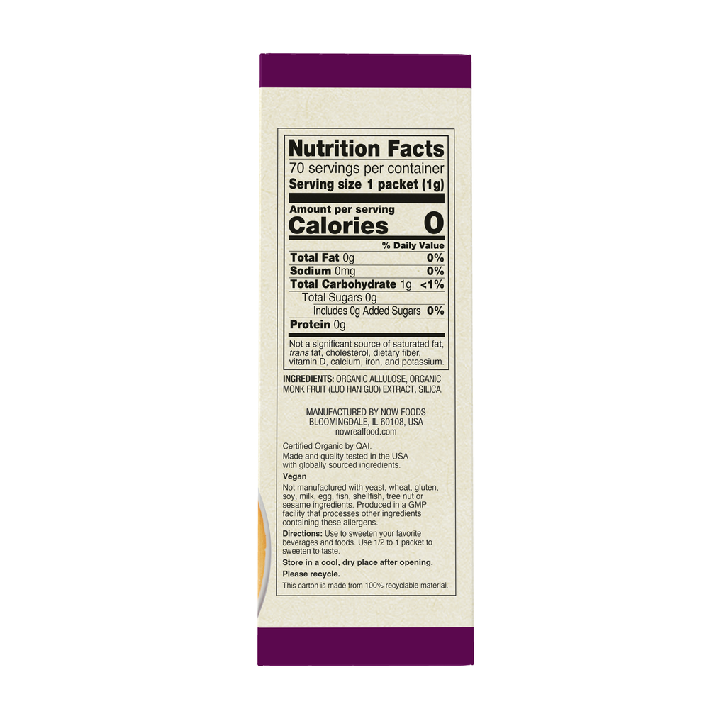 NOW Foods Monk Fruit, Organic - 70 Packets – Right label / Etykieta producenta