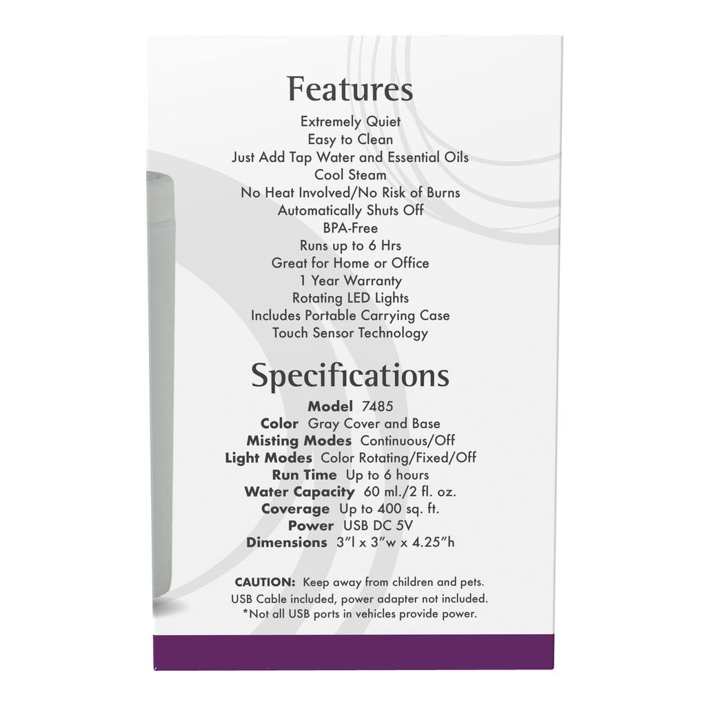 NOW Foods Portable USB Ultrasonic Oil Diffuser – Label details / Etykieta producenta