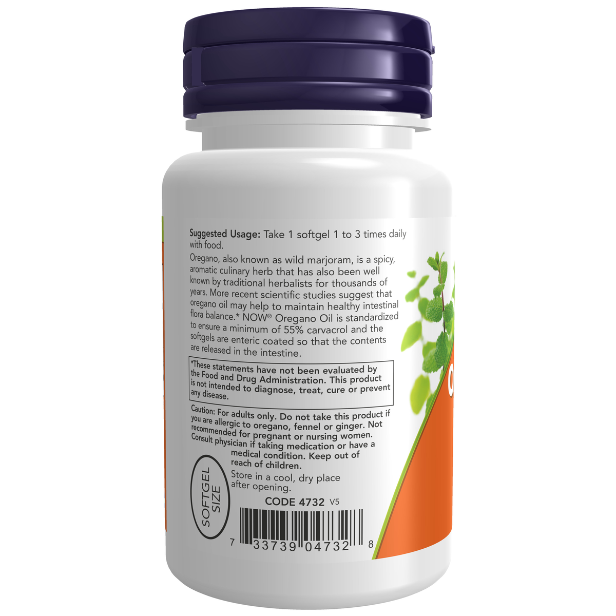 NOW Foods Oregano Oil - 90 Softgels – Label details / Etykieta producenta