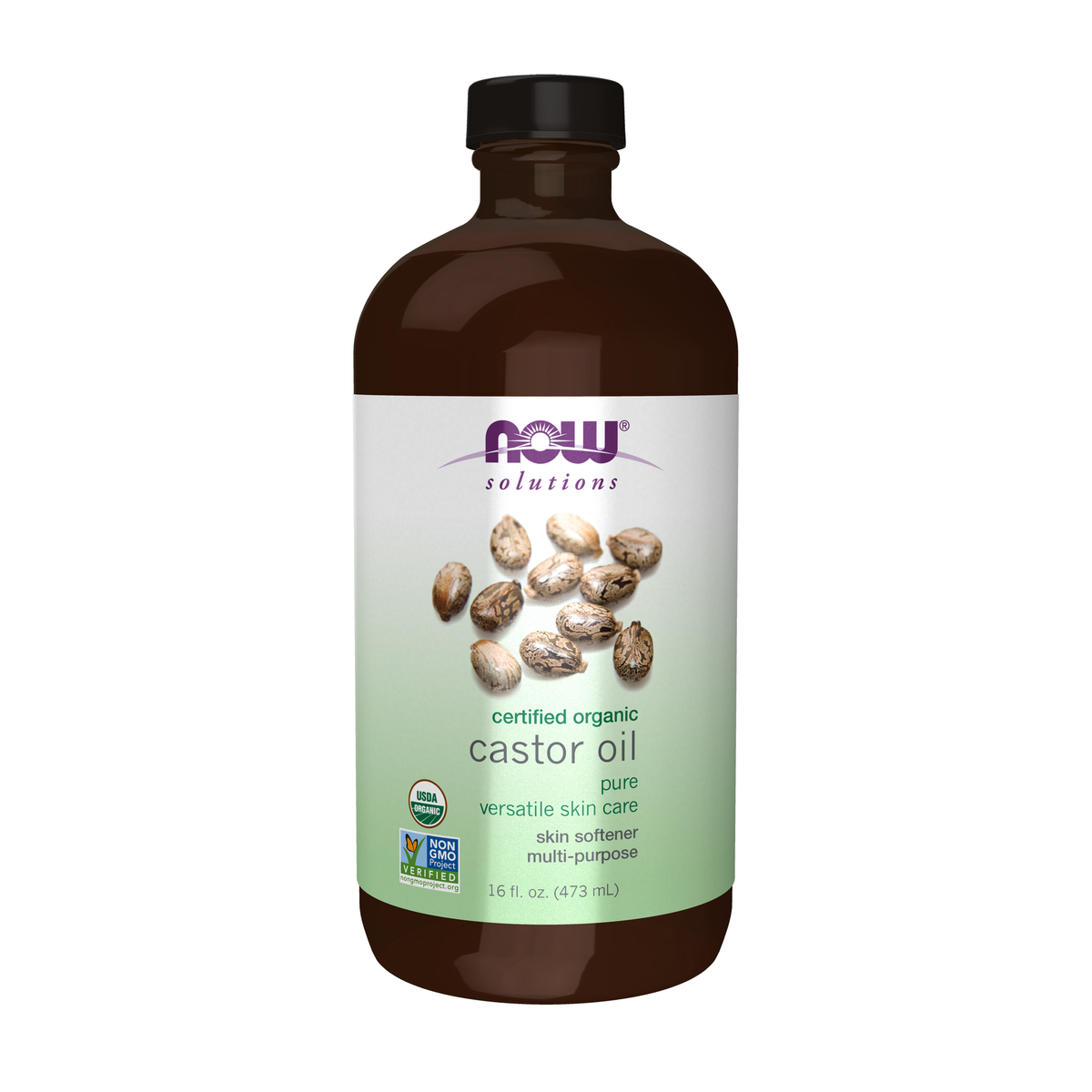 NOW Foods Castor Oil in Glass Bottle, Organic - 16 fl. oz. / olej rycynowy in szkło butelka, produkt ekologiczny - 16 fl oz