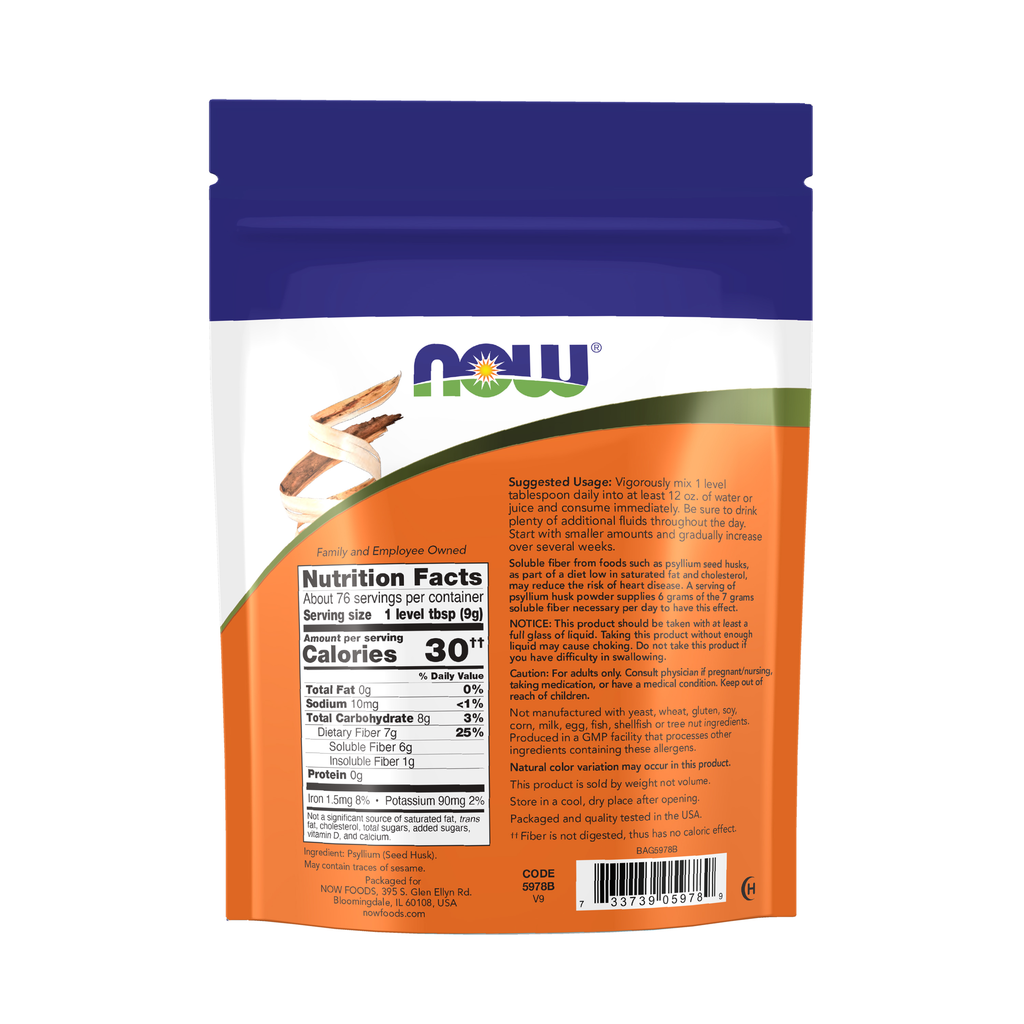 NOW Foods Psyllium Husk Powder - 24 oz. – Back label / Etykieta producenta
