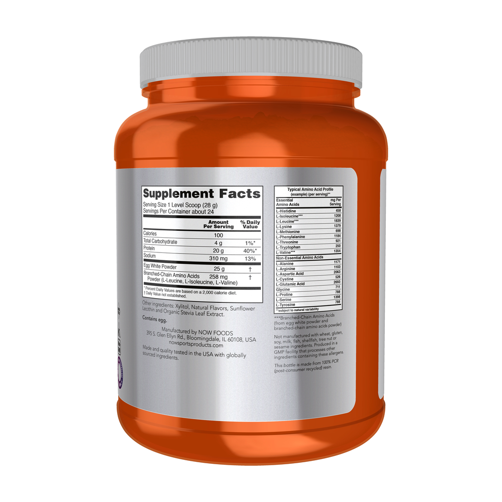 NOW Foods Egg White Protein, Creamy Vanilla Powder - 1.5 lbs. – right label / Etykieta producenta