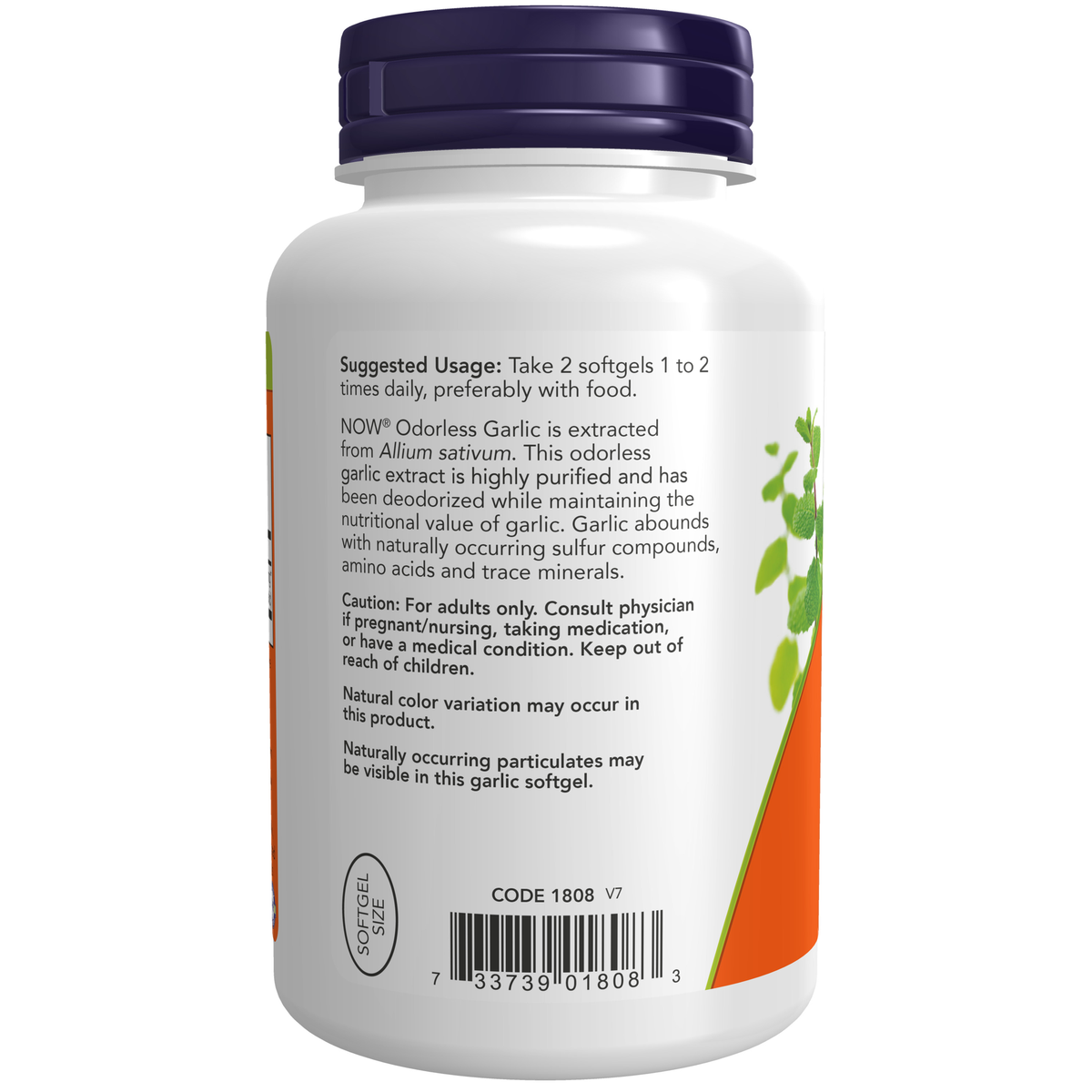NOW Foods Odorless Garlic - 250 Softgels – Label details / Etykieta producenta