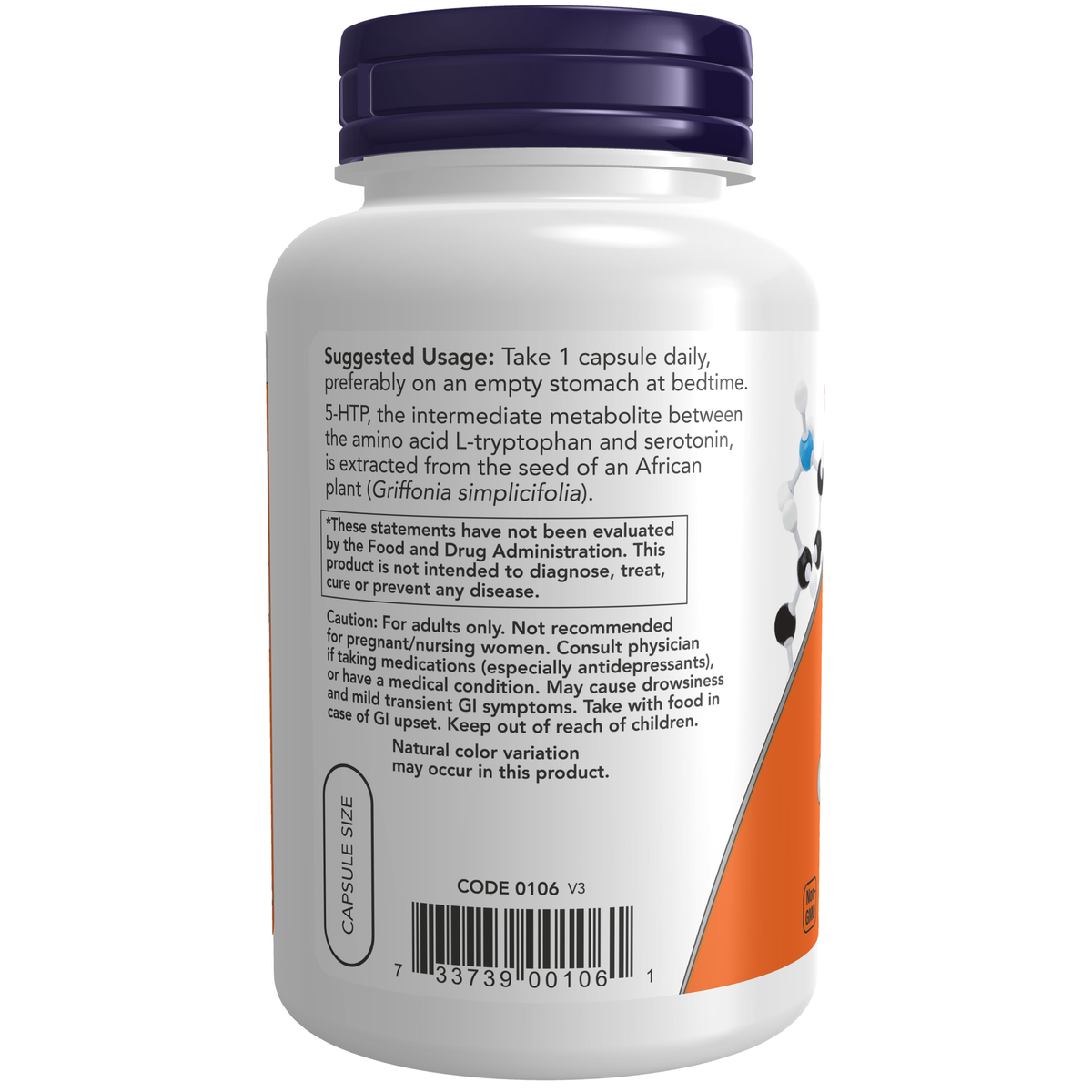 NOW Foods 5-HTP 100 mg - 120 Veg Capsules – Label details / Etykieta producenta