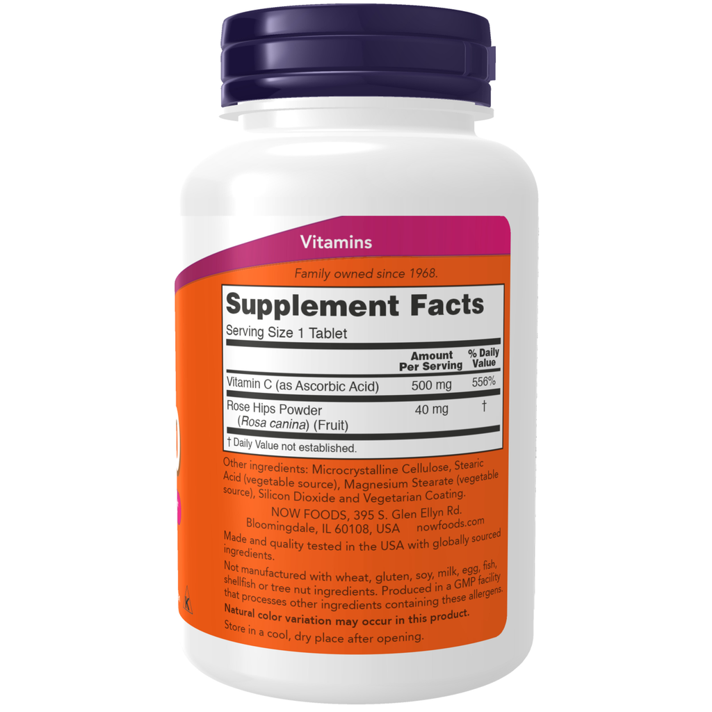 NOW Foods Vitamin C-500 - 250 Tablets – Label details / Etykieta producenta