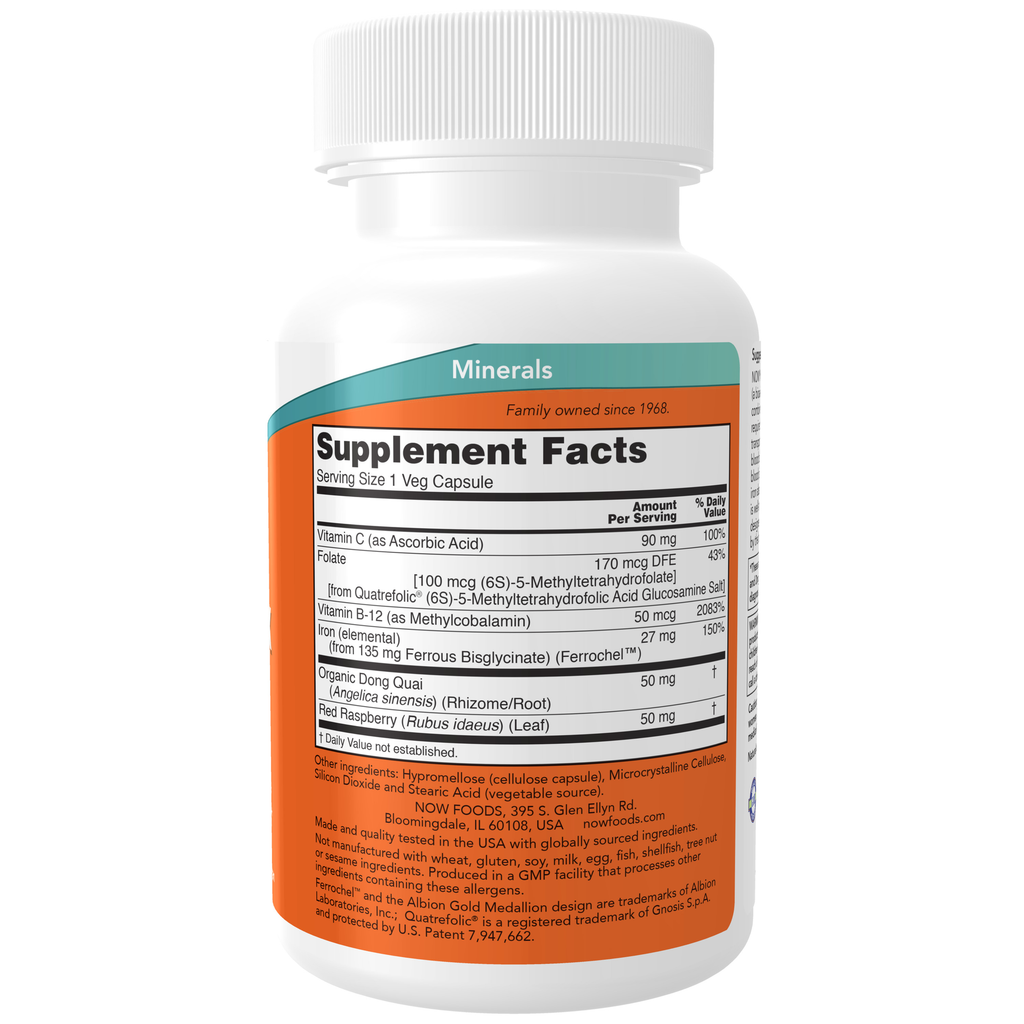 NOW Foods Iron Complex Caps - 100 Veg Capsules – Label details / Etykieta producenta