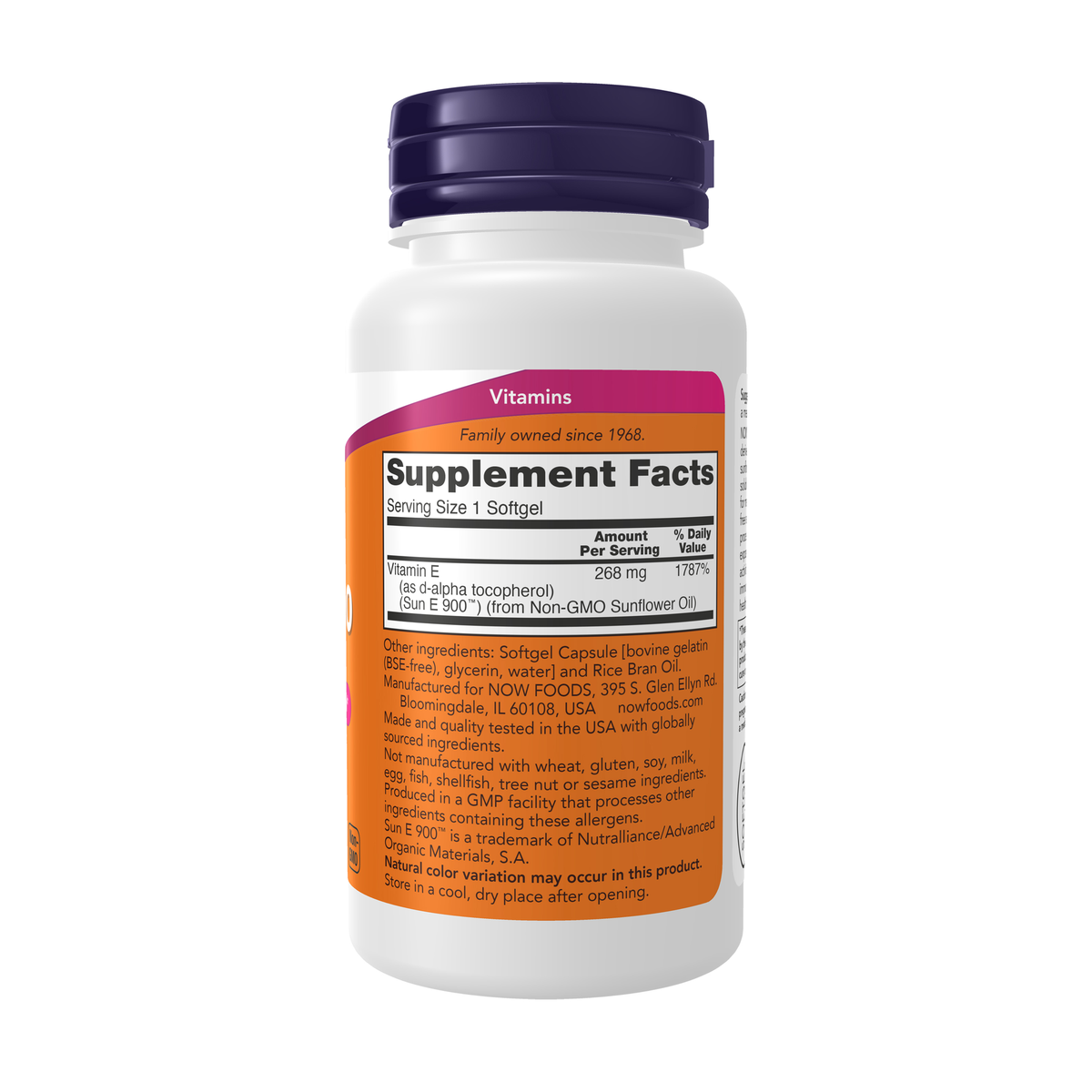 NOW Foods Sun-E™ 400 - 60 Softgels – Right label / Etykieta producenta
