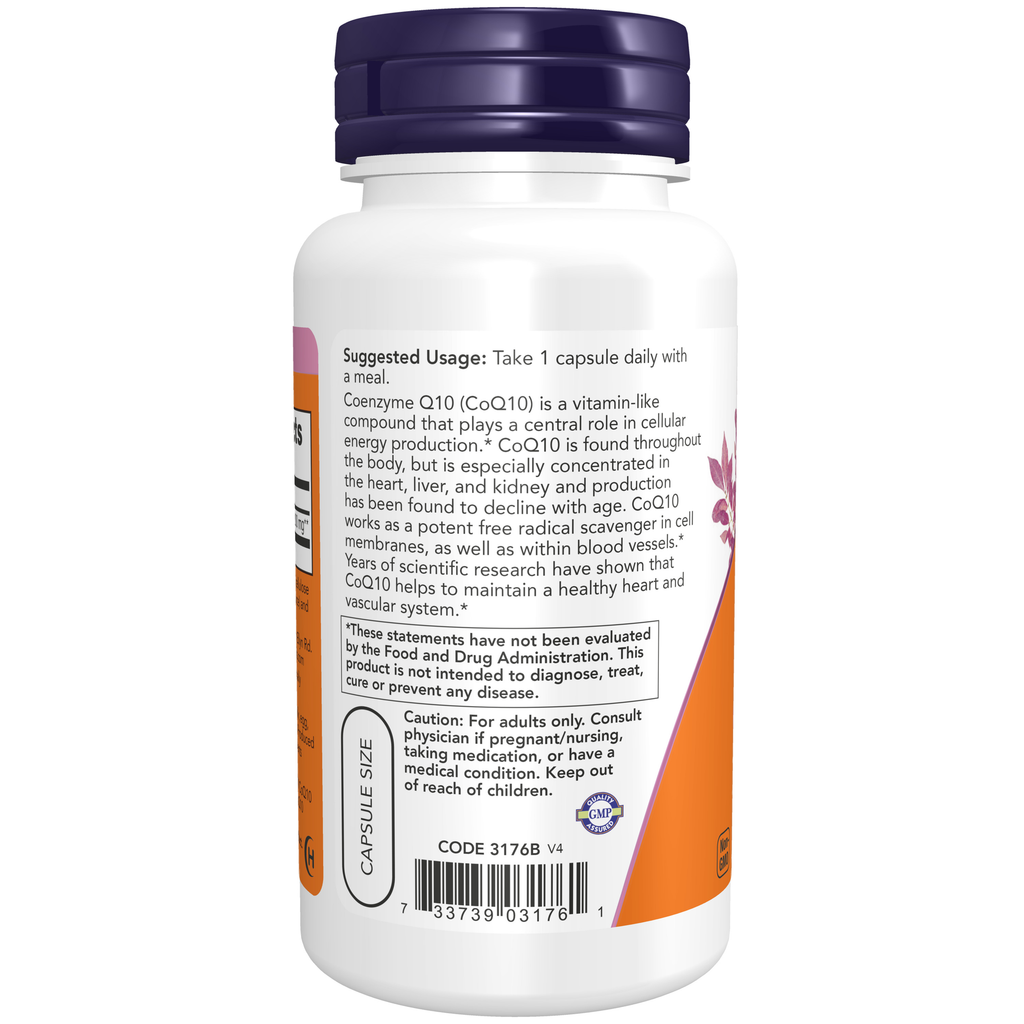 NOW Foods CoQ10 200 mg - 60 Veg Capsules – Label details / Etykieta producenta