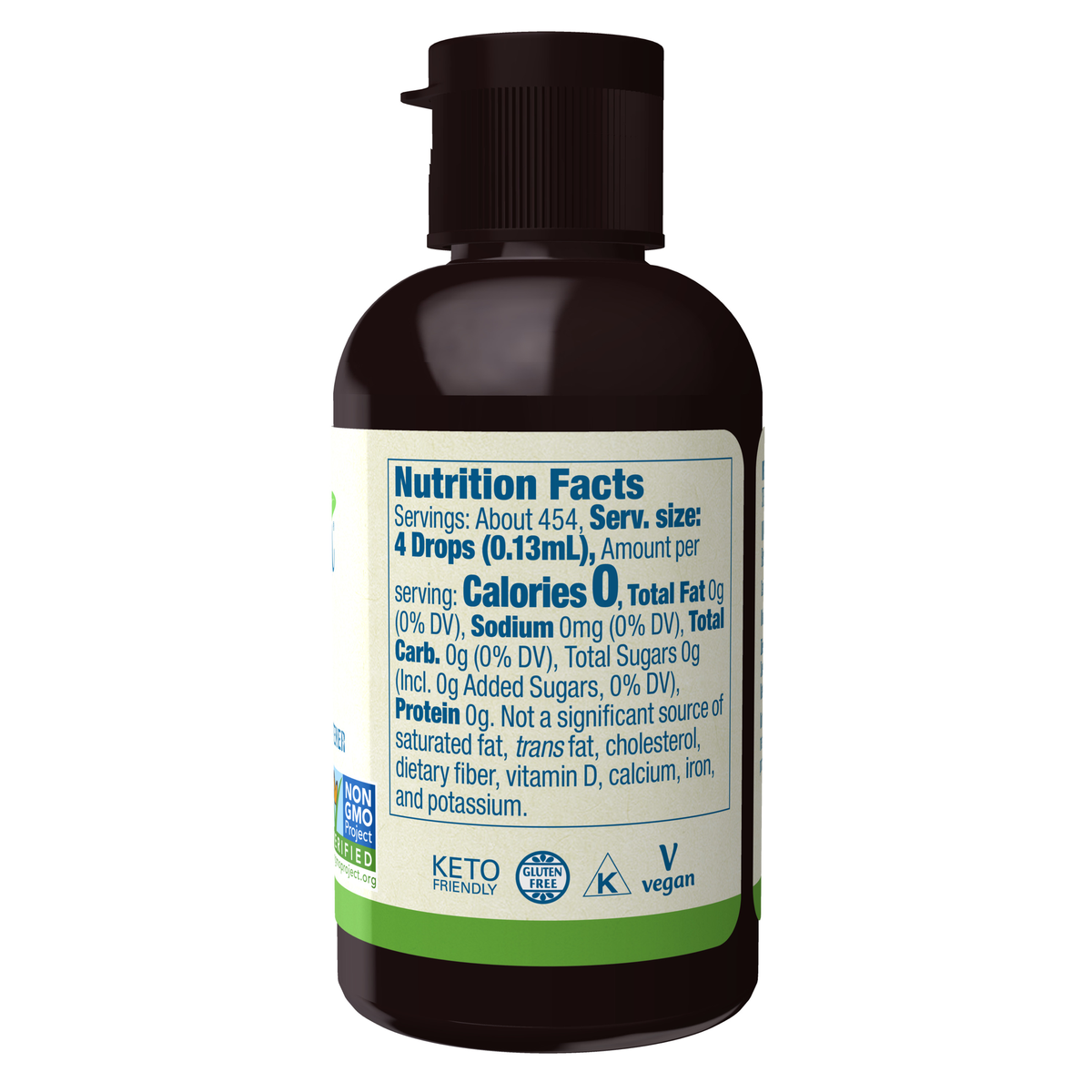 NOW Foods BetterStevia® Liquid, Organic - 2 fl. oz. – Label details / Etykieta producenta