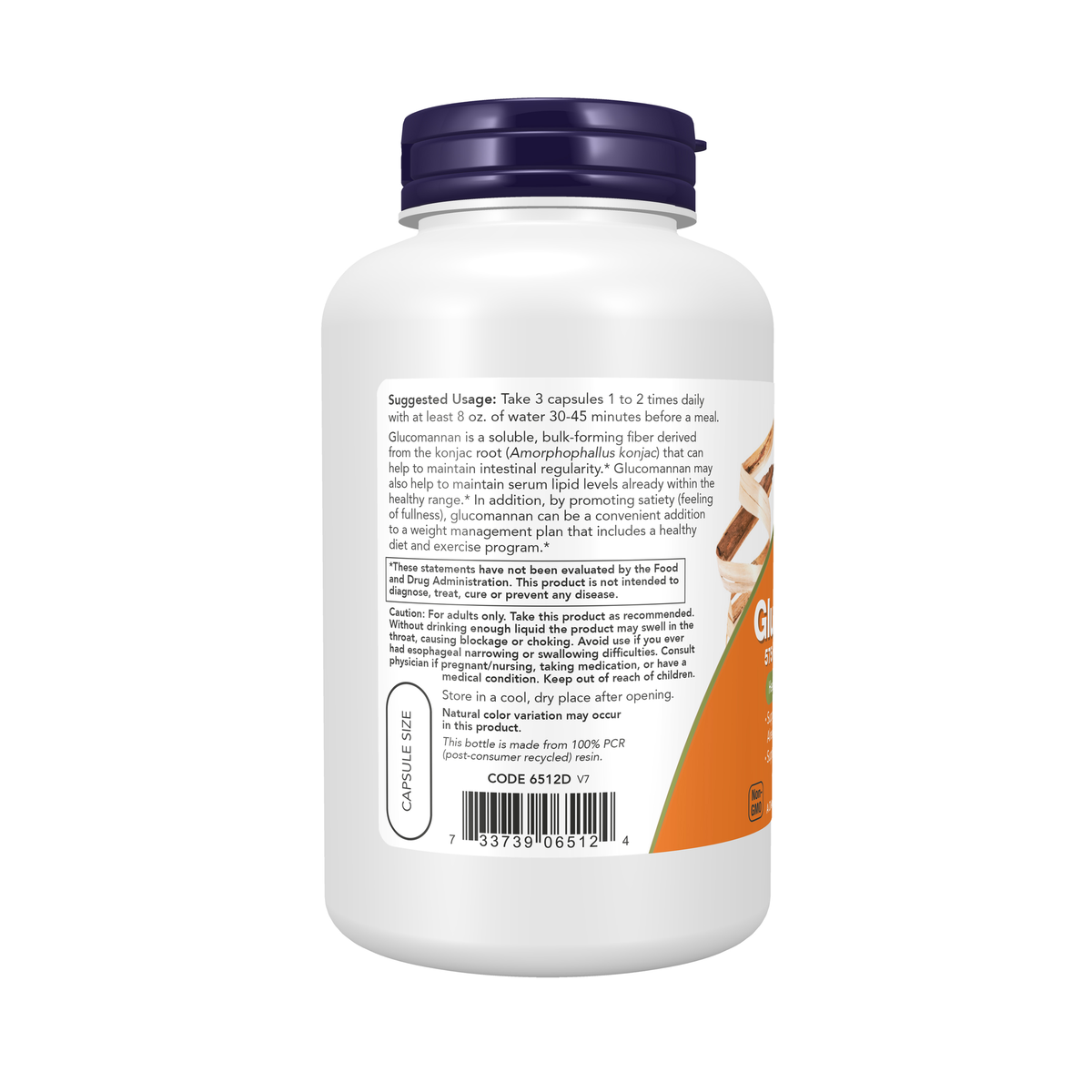 NOW Foods Glucomannan 575 mg - 180 Veg Capsules – Left label / Etykieta producenta