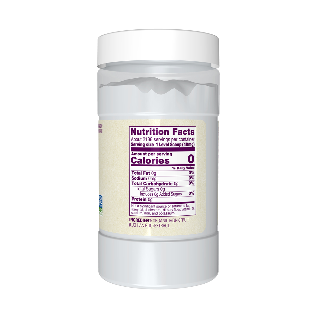 NOW Foods Natural Foods,  Monk Fruit Extract, Organic Powder - 3.7 oz. – Right label / Etykieta producenta