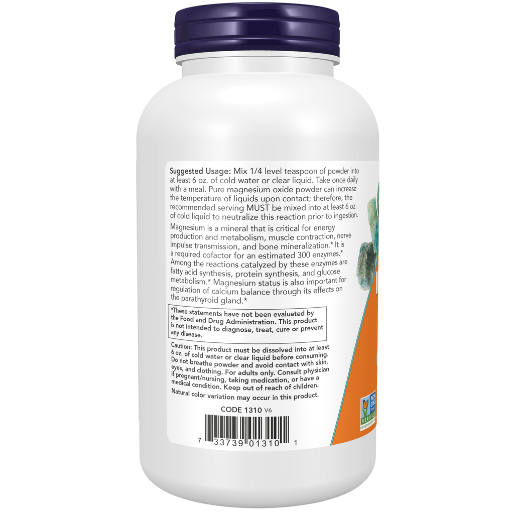 NOW Foods Magnesium Oxide - 8 oz. – Left label / Etykieta producenta