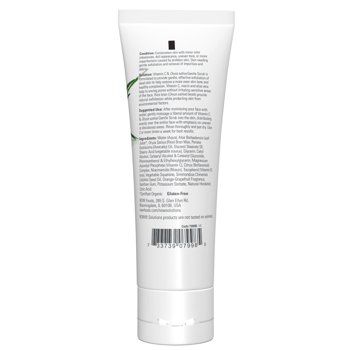 NOW Foods Vitamin C & Oryza Sativa Gentle Scrub - 4 fl. oz. – Back label / Etykieta producenta