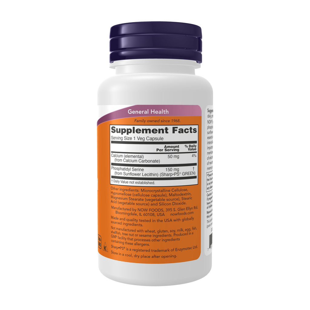 NOW Foods Phosphatidyl Serine 150 mg - 60 Veg Capsules – Right label / Etykieta producenta