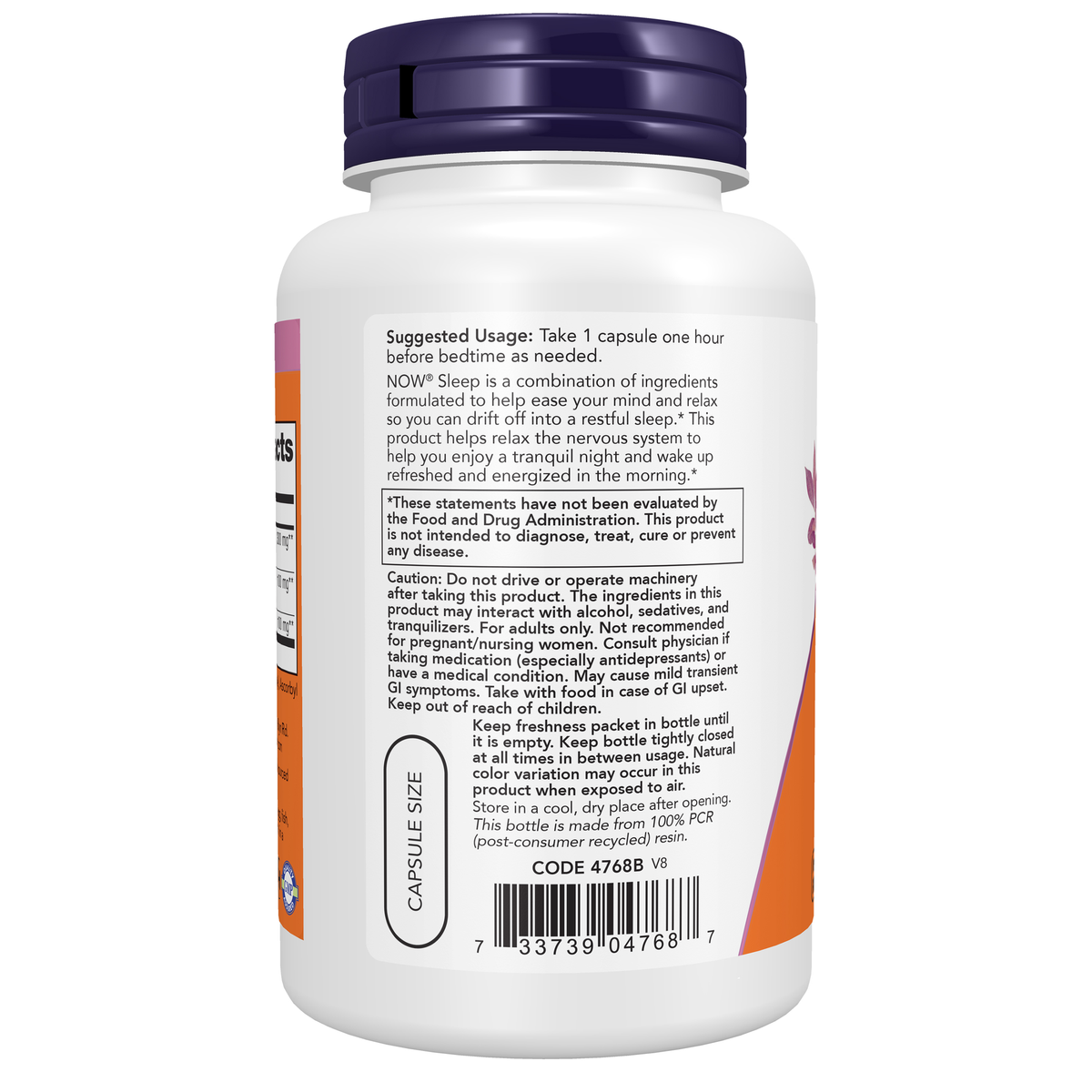 NOW Foods Sleep - 90 Veg Capsules – Left label / Etykieta producenta