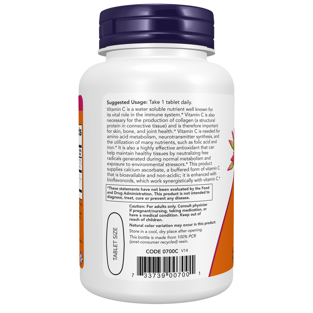 NOW Foods Vitamin C-1000 Complex - 90 Tablets – Left label / Etykieta producenta